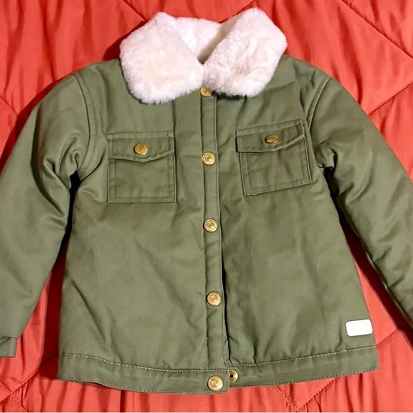 7 For All Mankind Olive Green Coat with Faux Fur Collar. Size 3T. Like New! - Picture 4 of 7
